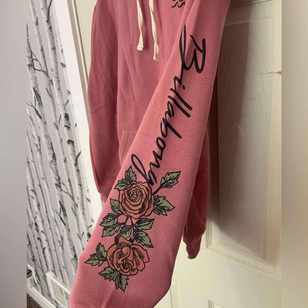 NWT Billabong Pink Hoodie with Floral Sleeve - Picture 3 of 5